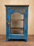 Vetrinetta Indiana in Legno Massello Blu Anticato – Pezzo Unico