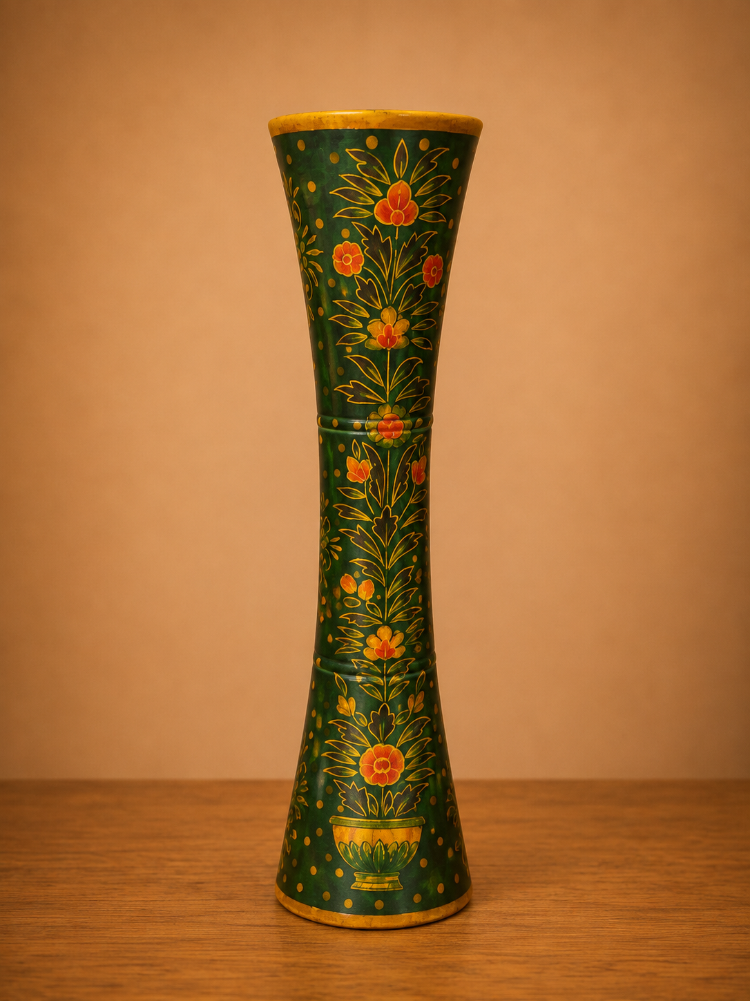 Vaso Decorativo Verde  in Legno Dipinto a Mano