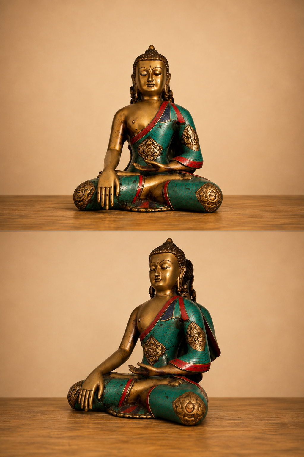 Statua di Buddha in bronzo e turchese