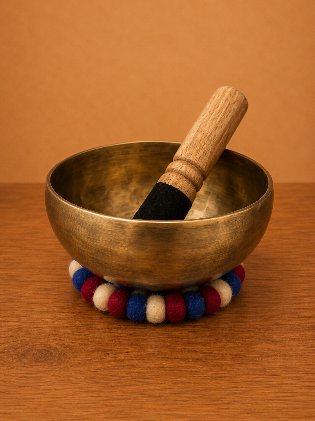 Campana Tibetana Artigianale con Batacchio e Cuscino in Lana Colorato 12,5 cm