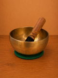 Campana Tibetana Artigianale con Batacchio e Cuscino Verde 12 cm