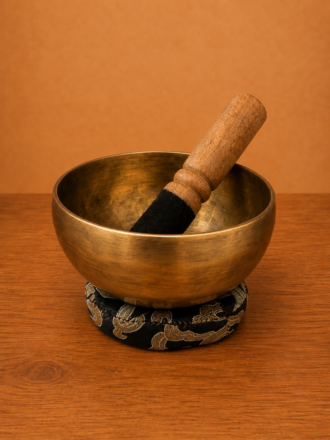 Campana Tibetana Artigianale con Batacchio e Cuscino Nero 10 cm