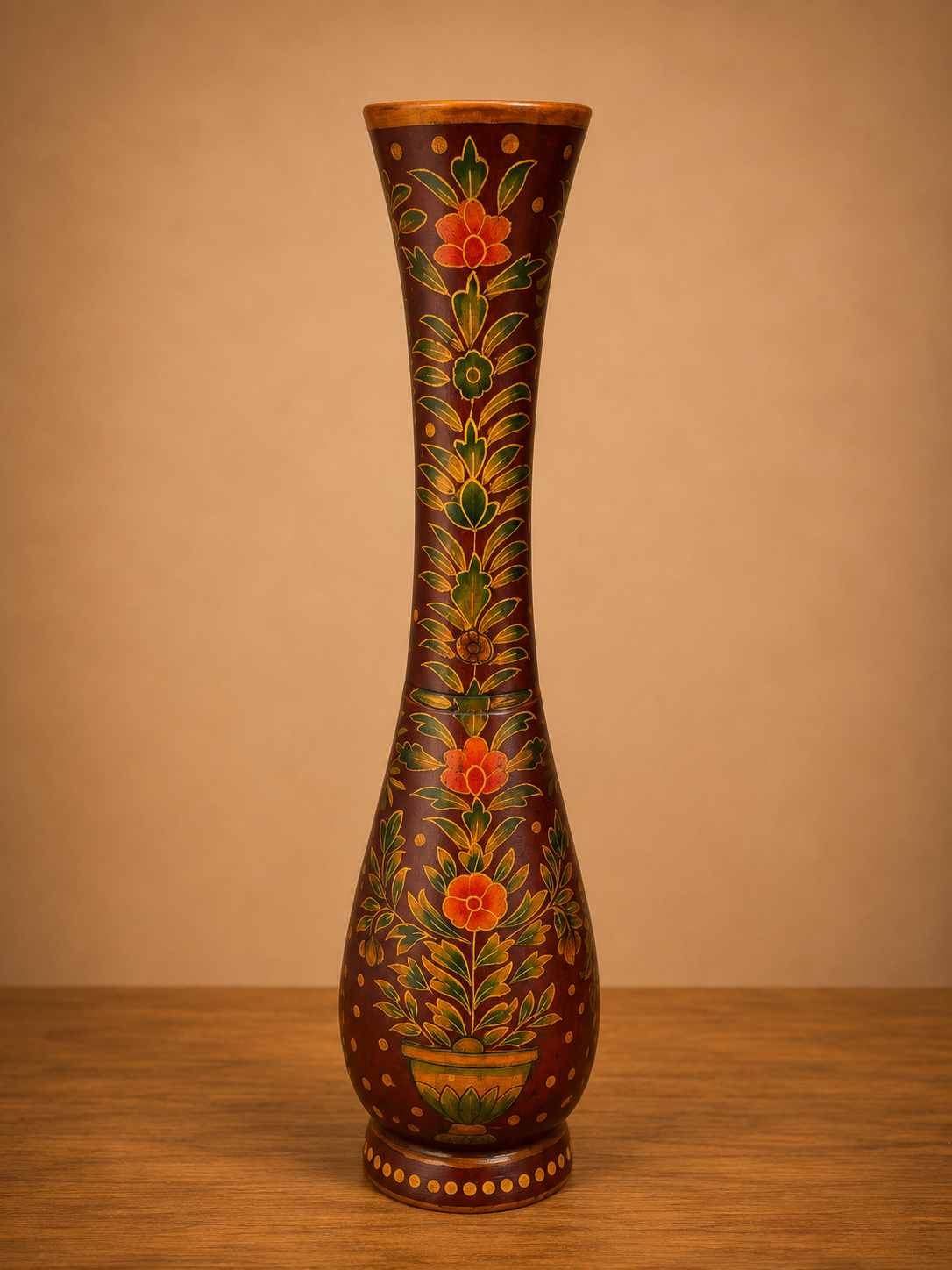Vaso Decorativo Rosso in Legno Dipinto a Mano