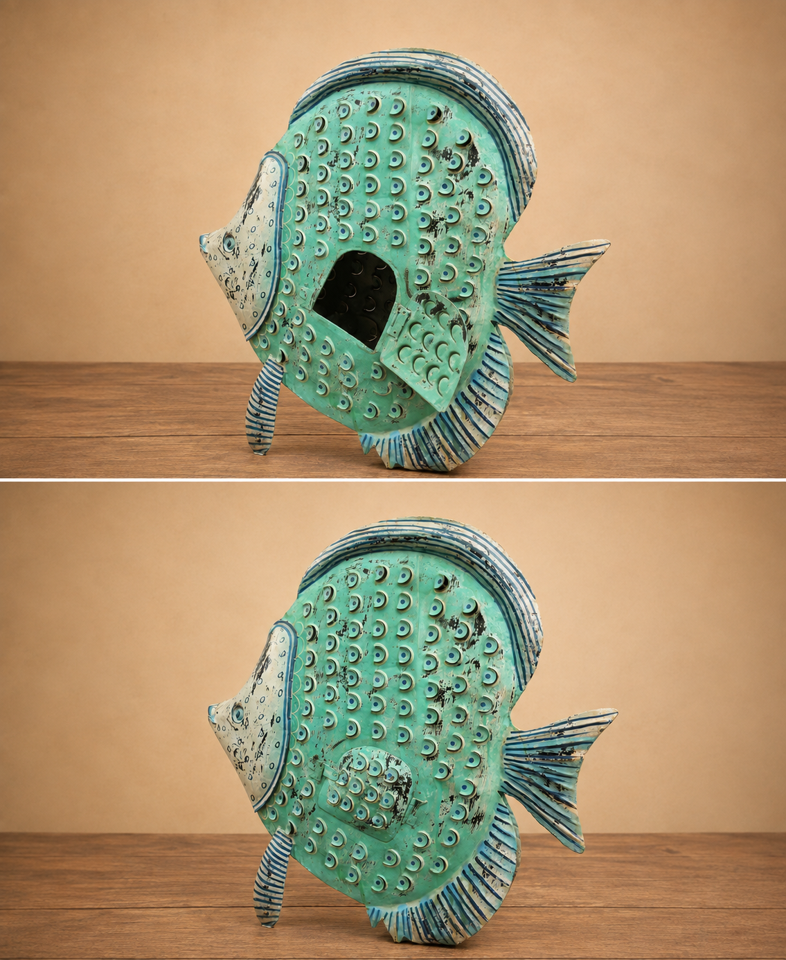 Pesce portacandela in ferro artigianale
