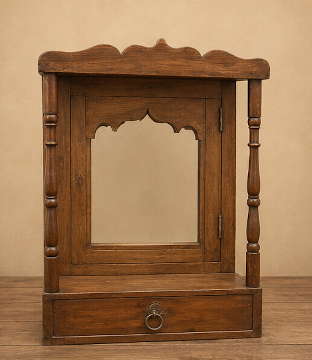 Vetrinetta pensile in legno con cassetto